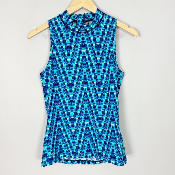 Athleta Rashguard Swim Suit Top Size SMALL Blue Abstract Women's - Picture 1 of 3